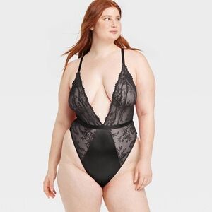 Auden Women's Unlined Black Sheer Lace Nylon Lingerie Bodysuit Size XL